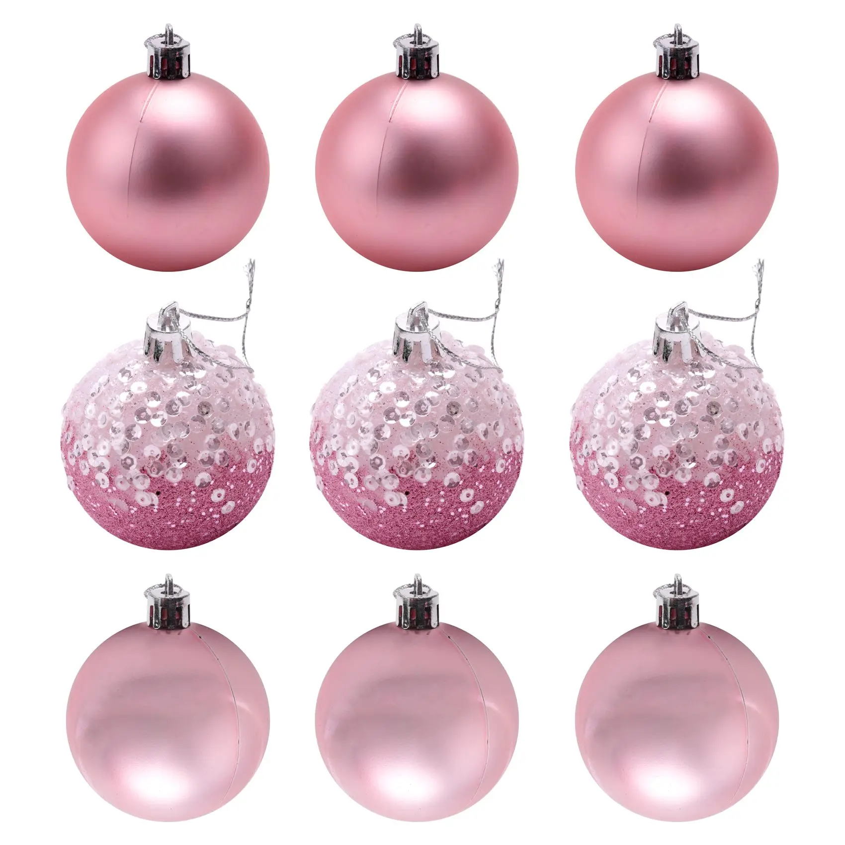 

9 PCS Christmas Ball Ornaments xmas Tree Decorations Hanging Balls for Home New Year Party Decor - 2.36inch Pink