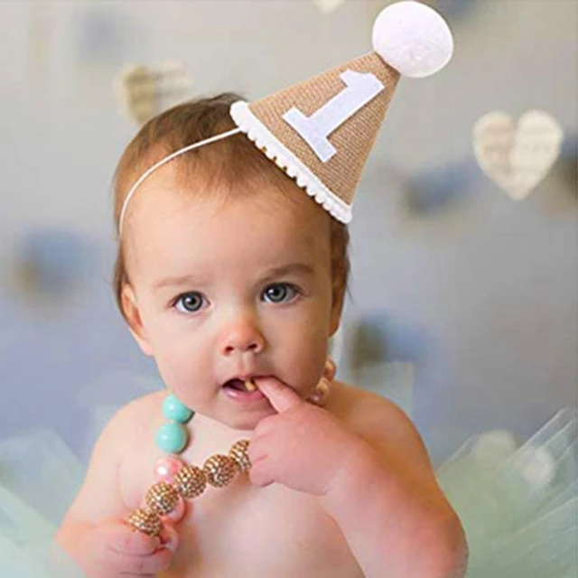 Chapeau d'anniversaire en toile de jute pour bébé, bandeau sauna,  décorations de fête, cadeau pour