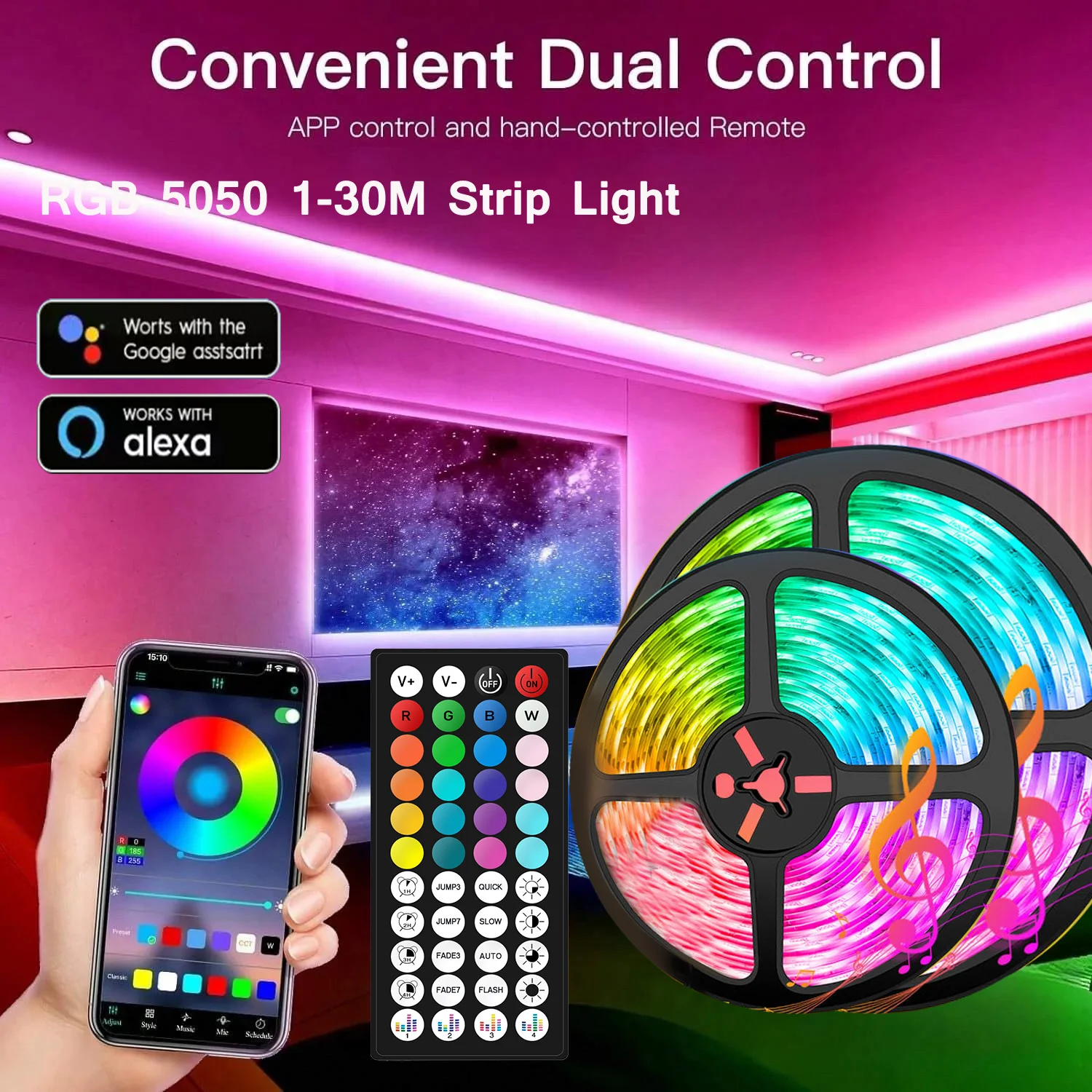 Tuya 1M-30M USB LED Strip Light Bluetooth RGB 5050 5V RGB Lights ...