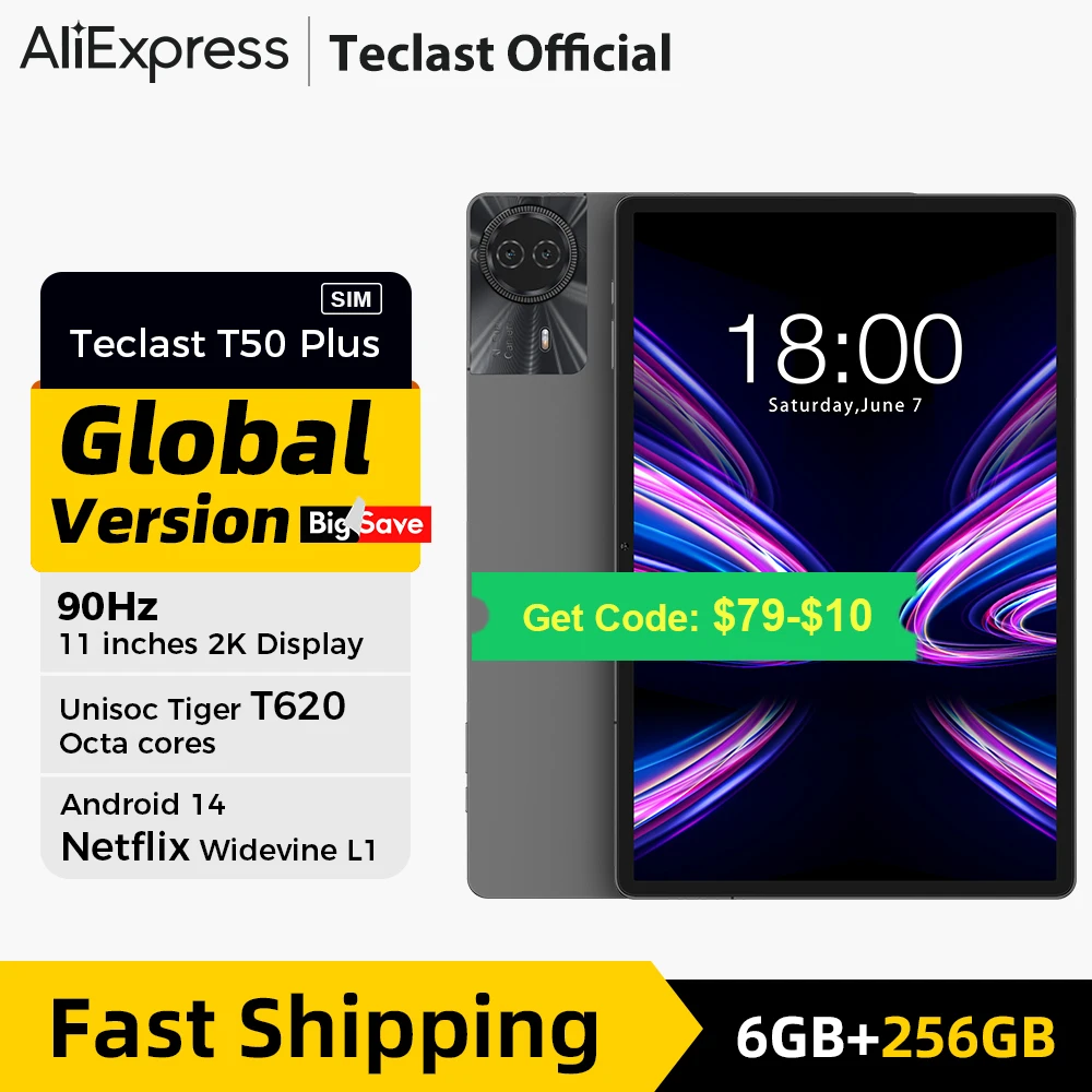 【New】Teclast T50 Plus Android 14 Tablet 11" 2K 90Hz High Refresh 6GB +256GB UNISOC T620 8000mAh Battery 8MP+13MP Camera 4G Tab 1