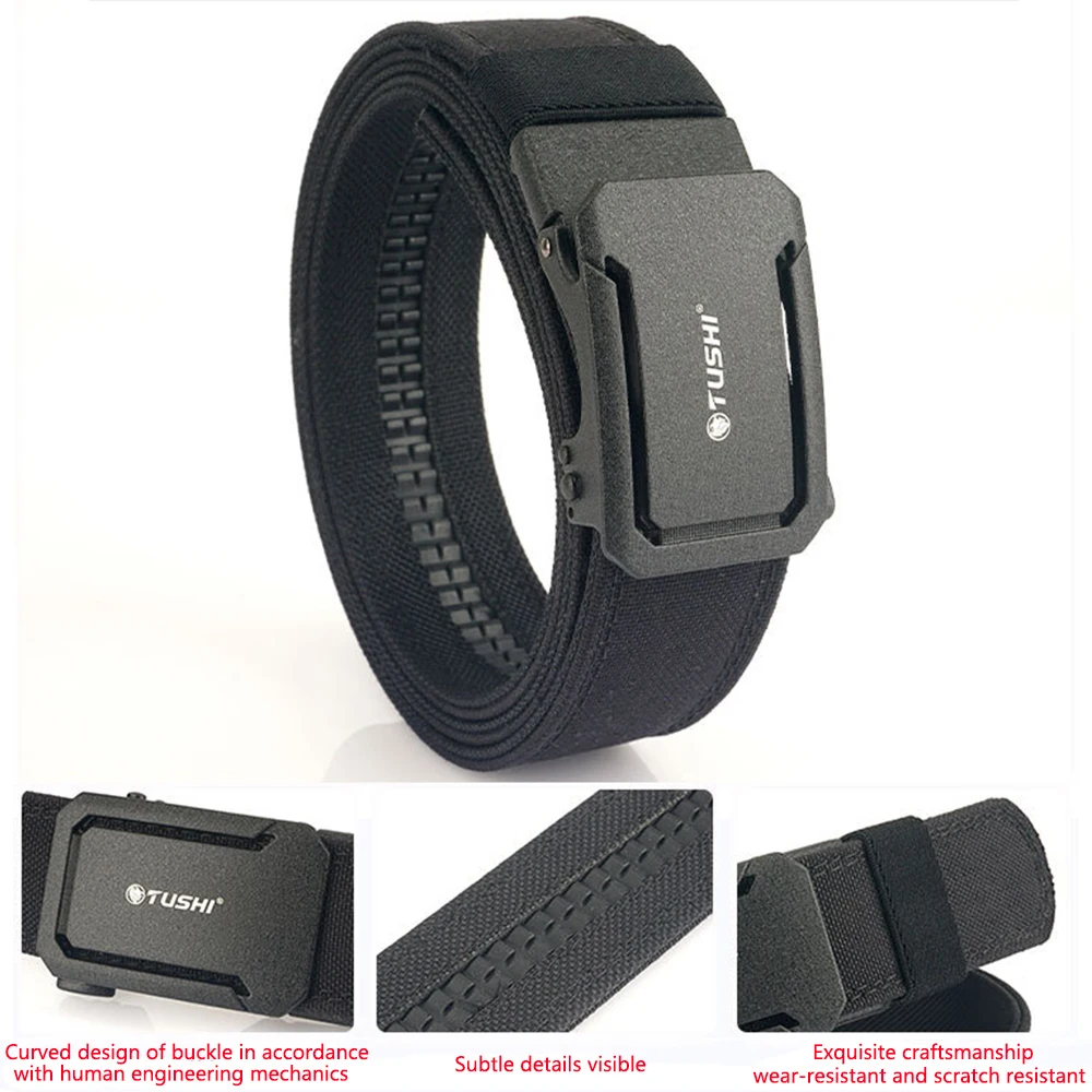 TUSHI Marke 4,3 cm breiter, verdickter, doppellagiger Nylonstoffgürtel mit automatischer Schnalle, vielseitig einsetzbarer Outdoor-Taktikgürtel für Herren – Detail 12