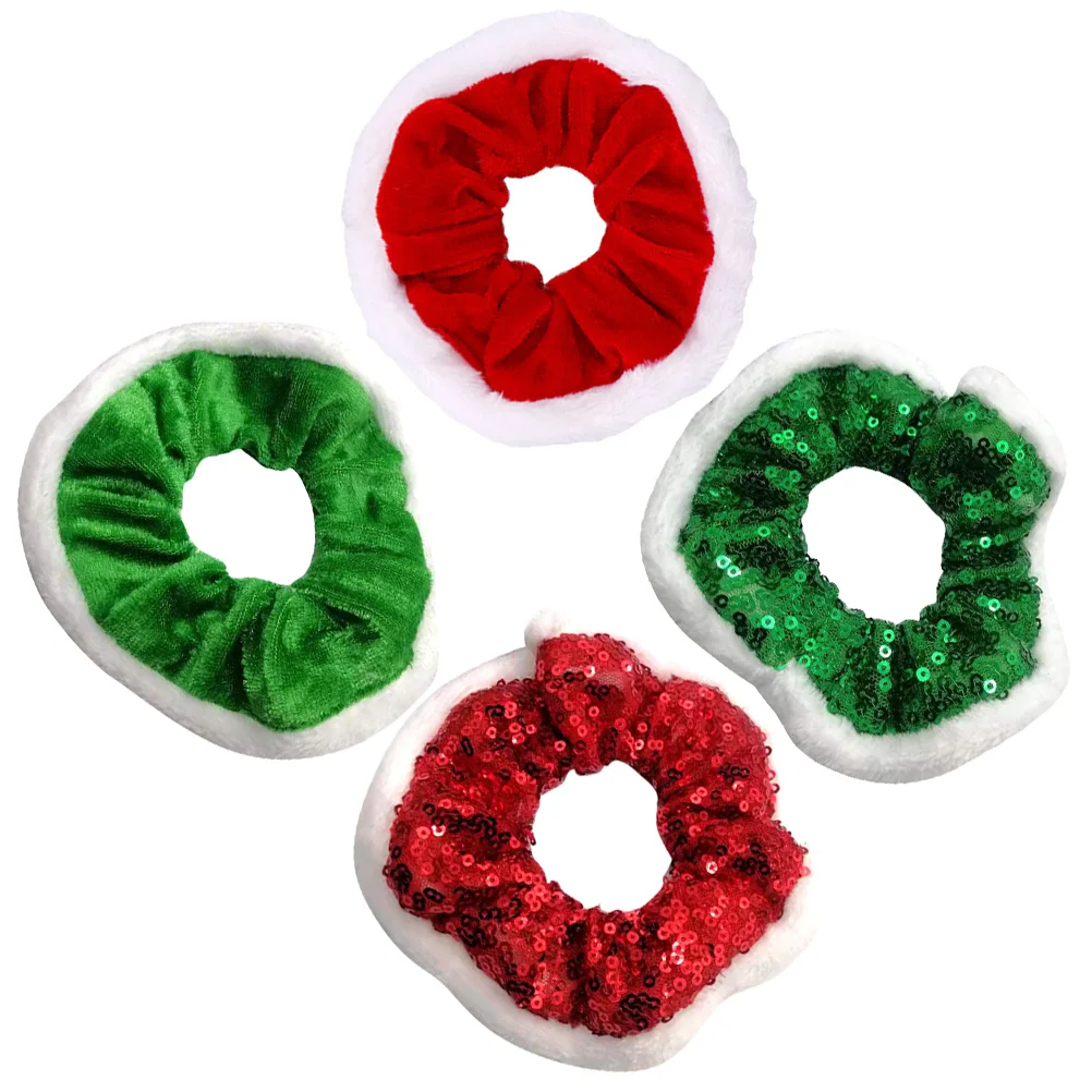 

4 Pcs Christmas Hair Tie Accessory for Girls Elastic Scrunchies Scarf Red Fabric Miss
