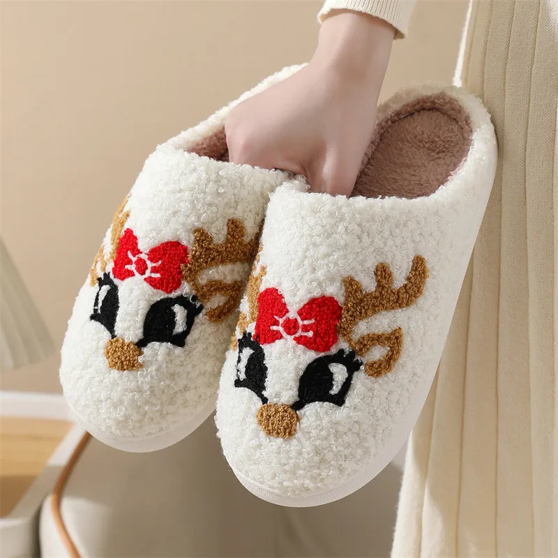 

2023 Winter Cartoon Fulffy Plush Slippers Women's Household Indoor Cute Anti slip Home Cotton Couple Comfort Soft Slippers