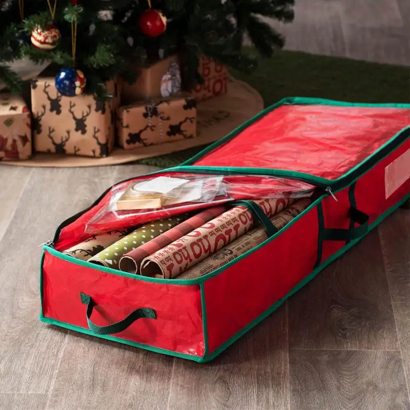 Wrapping Paper Storage Container Fits 27 Rolls 1 3/8In Diam Underbed Gift Wrap Organizer Bags gift wrapping organizer