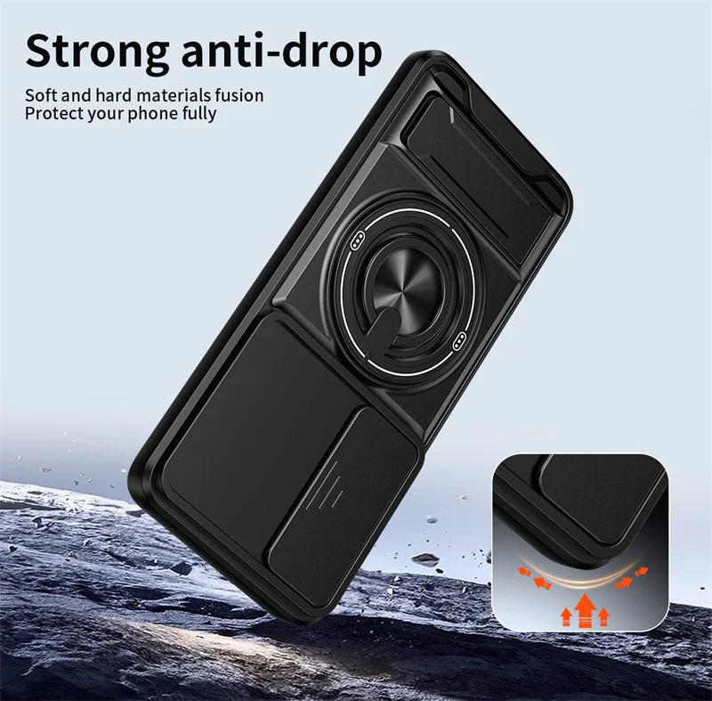Enhanced Protective Armor Phone Case with Magnetic Ring Stand and Lens Guard