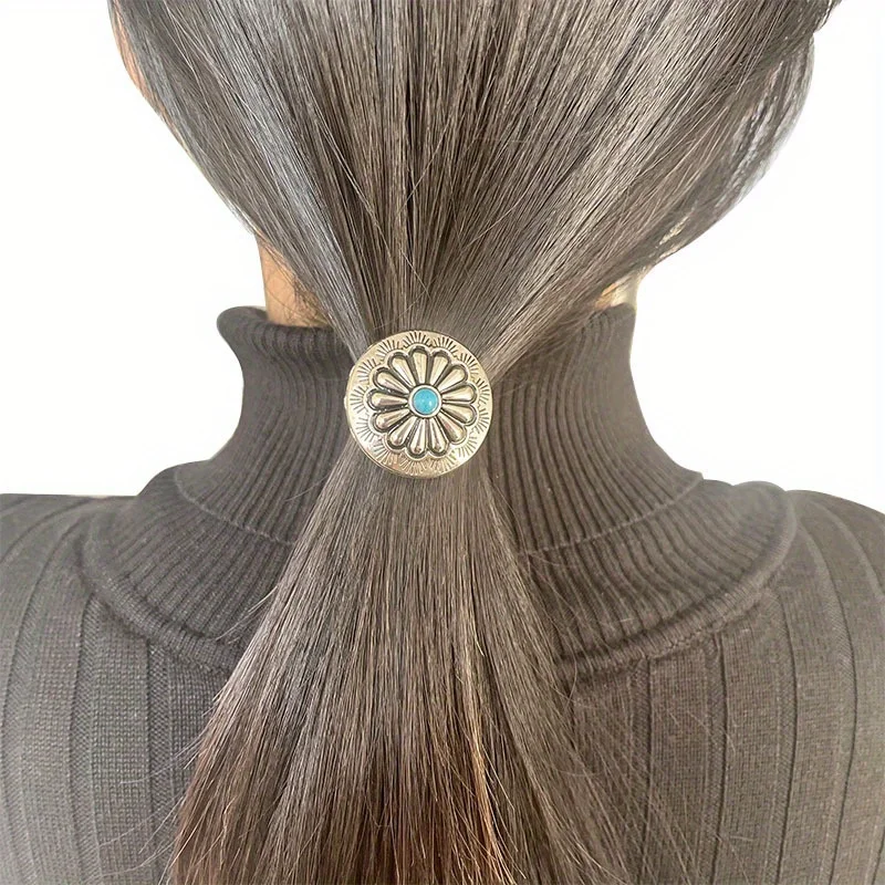 3 Stück Haarseil im westlichen Stil, türkisfarbenes Gummiband, Kopfschmuck, Haarschmuck für Frauen – Detail 4