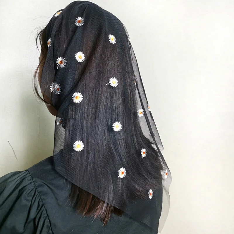 여성용 레이스 헤어 스카프, 유럽 스타일, 꽃 자수 숄, 교회 숄, 머리 커버 베일, 웨딩 헤어 액세서리