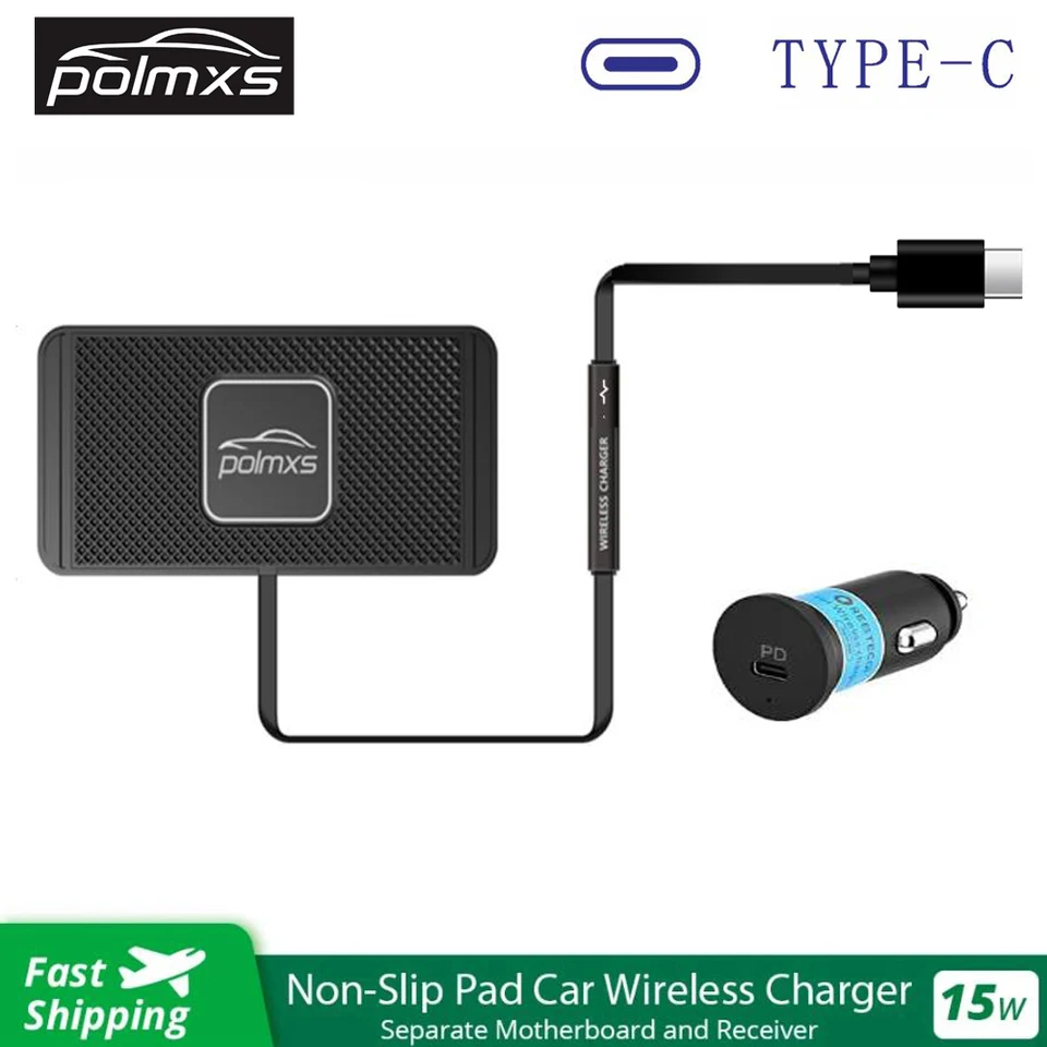 POLMXS Cargador inalámbrico para coche de 15 W, almohadilla de