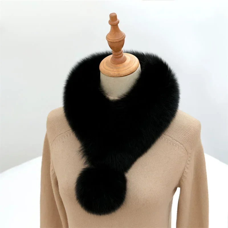 New Women Fur Winter Scarf Short Thick Plush Fluffy Cute Scarf with Big Pompom Winter Fur Collar Solid Color Neckerchief 6