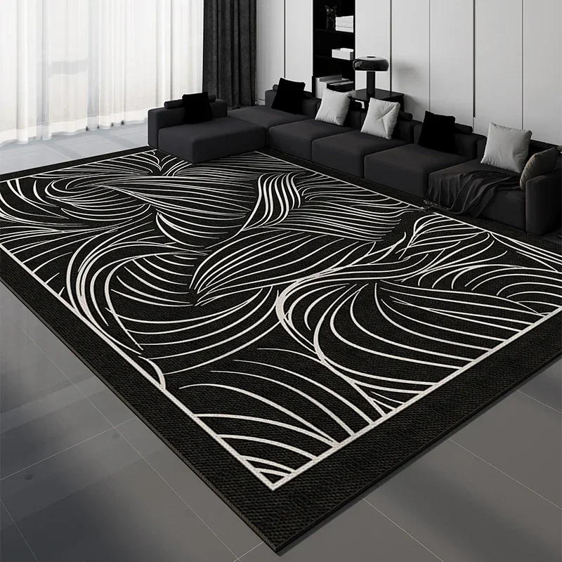 Black White Luxury Living Room Carpet Geometric Line Decorative Carpets Non-Slip Bedroom Rug Light Luxury Art Room Rugs Alfombra 3