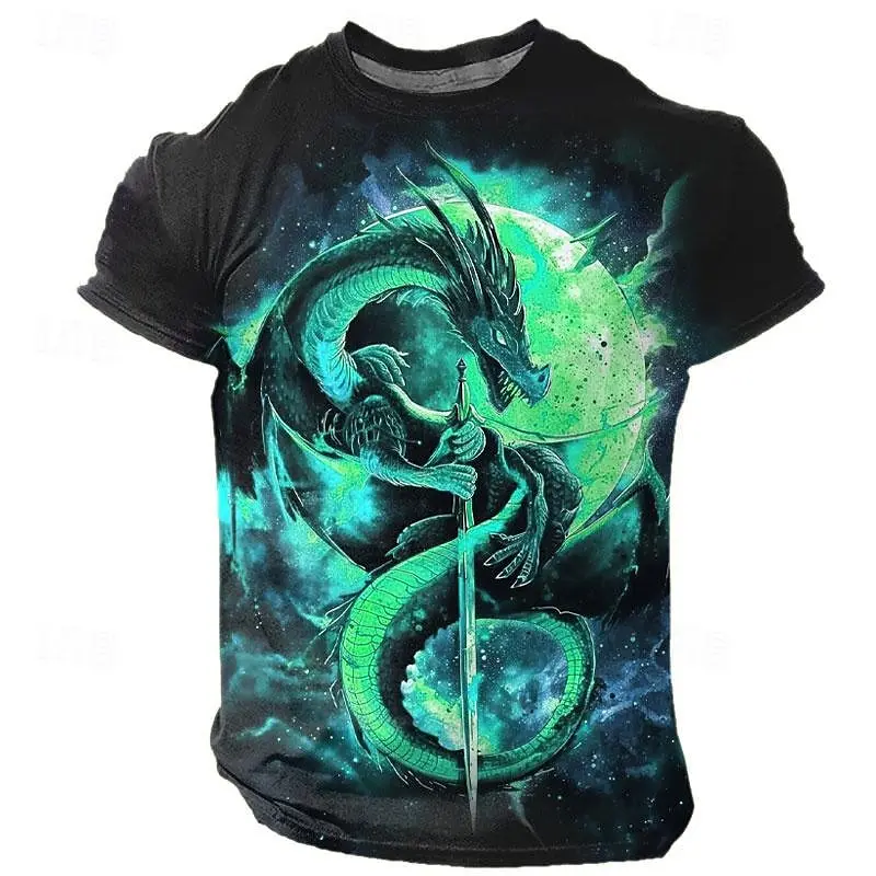 

Fashion 3D Chinese Loong Print T Shirt For Men Hip Hop Trend Harajuku Streetwear Casual O-neck Short Sleeve Summer Oversized Top