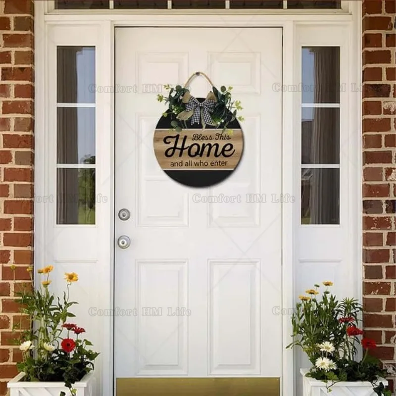 Bless This Home - Letrero Para Puerta De Casa, Coronas Redondas De Madera, Para Colgar En La
