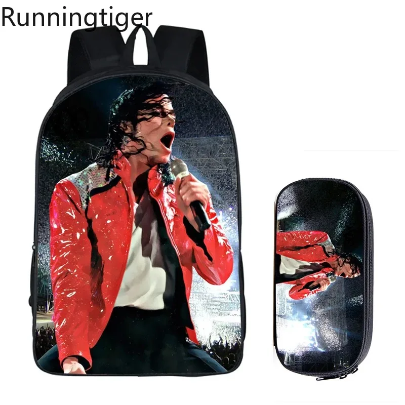 Student Backpacks DIY Michael Jackson Printing Children School Bags for Boys Men Book Bag 2PC Set with Pencil Case Harajuku Bag