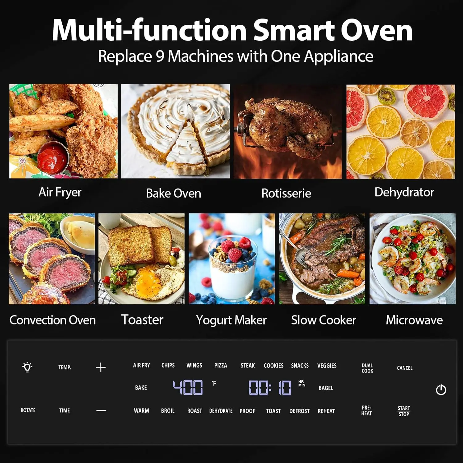 19-In-1 Air Fryer Toaster Oven Combo with Rotisserie and Dehydrator, Digital Convection Oven Countertop Airfryer 2