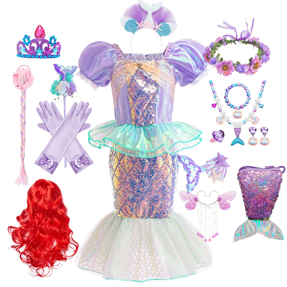 Prium Day Little Girl Mermaid Cosplay Dress Sequins 2pcs Fancy Kid Birthday Party Princess Costume Holiday Party Tail Outfit 18M
