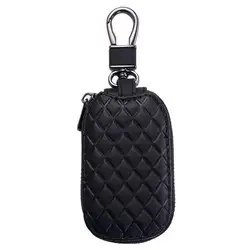 Luxury Leather Car Key Holder & Organizer with Keychain Attachment (Black)