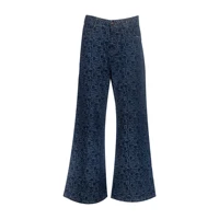 Women Pants Sets Denim Flared Trousers Fashion O Neck Coats Long Sleeve Zipper Casual Female Pants Suits Denim Streetwear Sets - Image 6