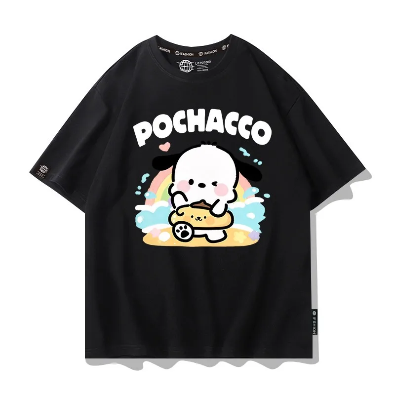 어린이 티셔츠 캔디 컬러 푸딩 도그 파차 도그 퓨어 코튼 프린트 부모 자녀 루즈 라운드 넥 탑 여름 새 스타일