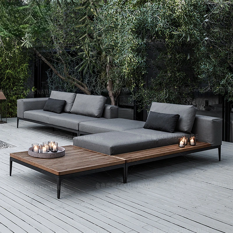 

Outdoor sofa combination teak courtyard garden North European balcony waterproof and sunscreen aluminum alloy