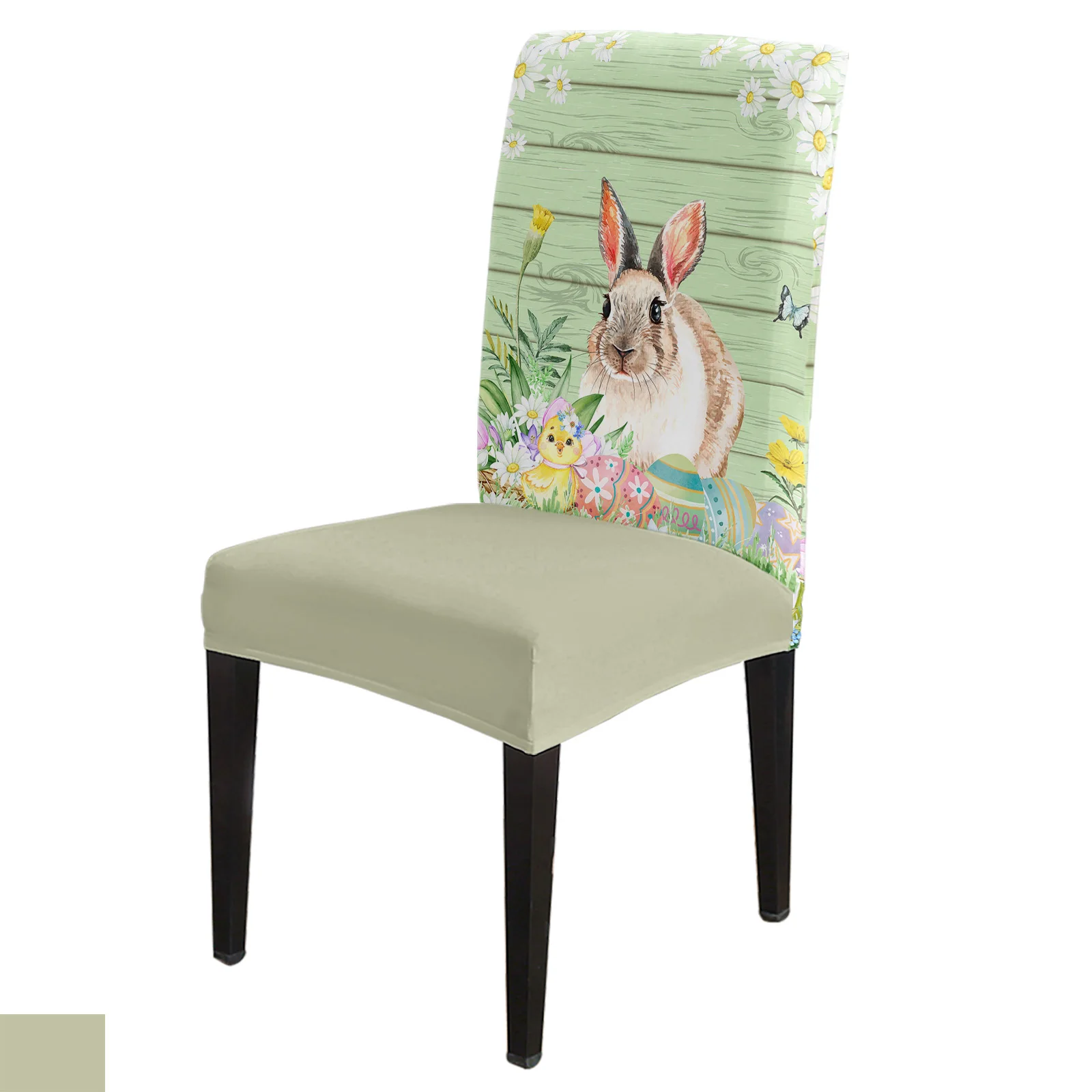

Easter Bunny Eggs Flowers Wood Grain Chair Cover Dining Spandex Stretch Seat Covers Home Office Decor Desk Chair Case Set