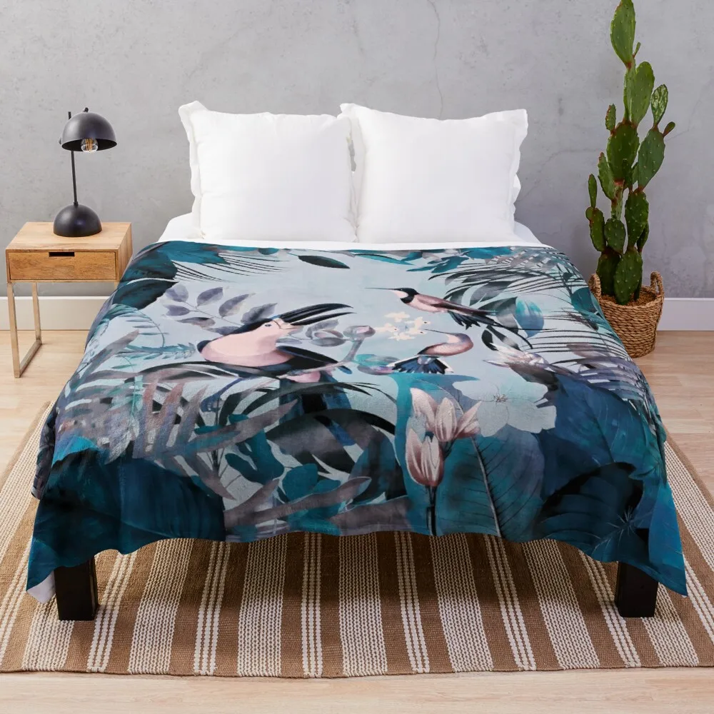 Blue Birds Jungle Paradise Coperta Da Tiro Coperta Da Divano Gigante Coperta Di Design Coperta Da Tiro Oversize