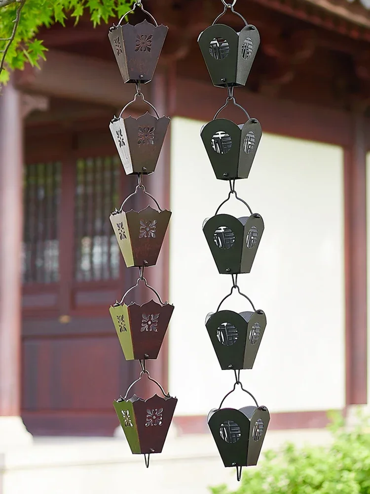 Rain Chain for Gutters Downspout, Metal Cup Rainwater Catcher Rain Diverter Outdoor Rust-Resistant Chains Garden D&eacute;