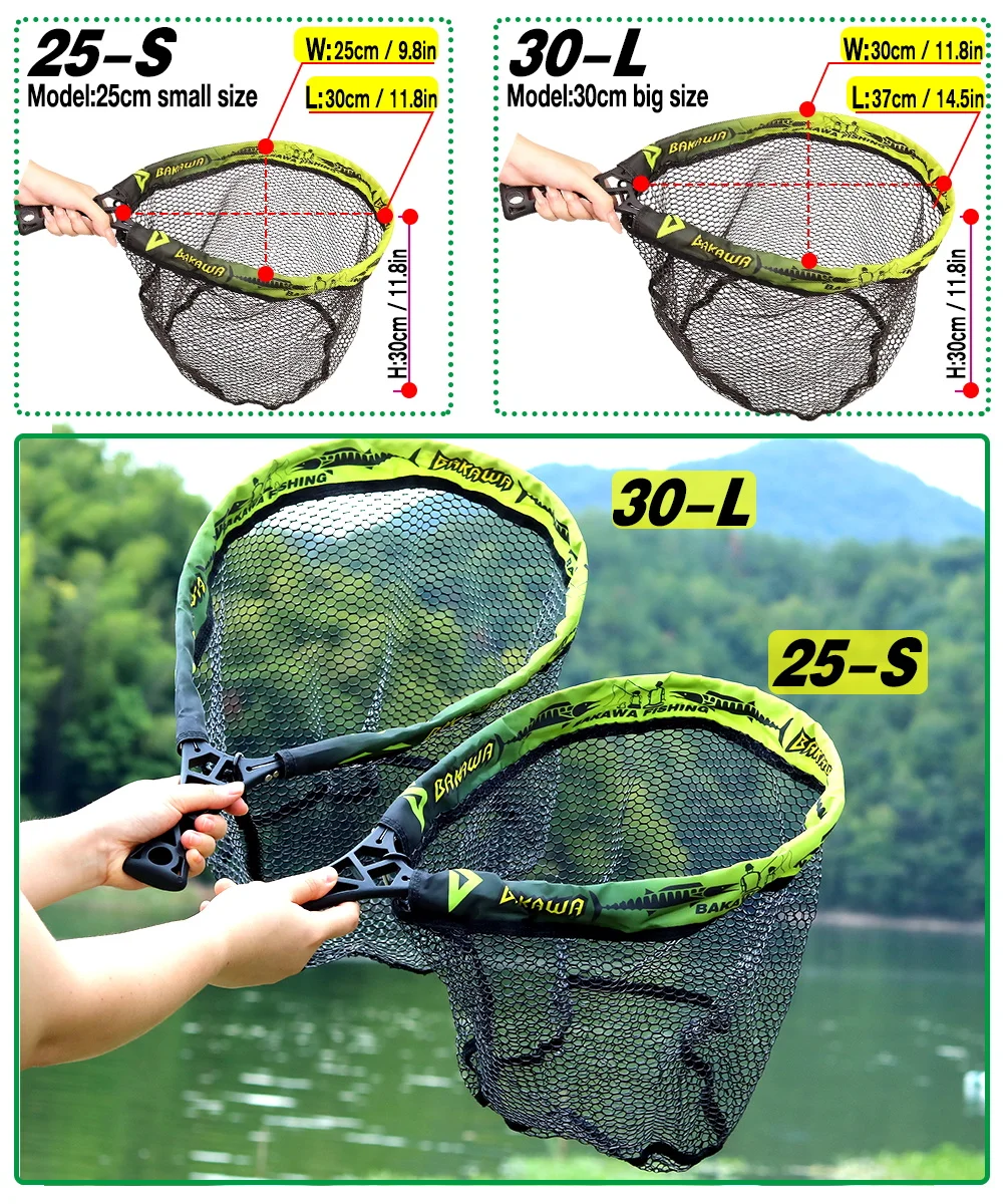 BAKAWA 25 30 S L 소형 접이식 랜딩 네트 고무 메쉬 경량 휴대용 어망 배스 낚시 품질 네트 Pesca Accesorios