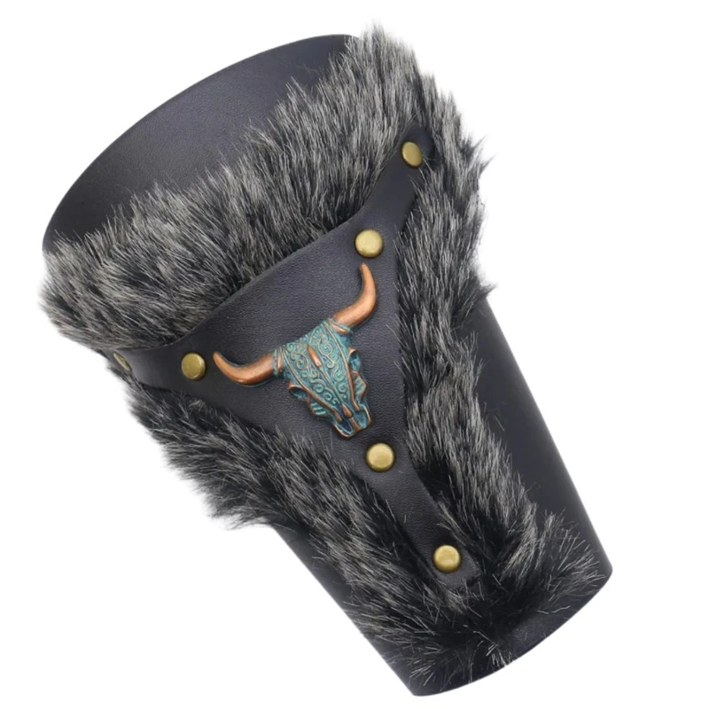 Brown Bracer Medieval Furred Wristbands Cosplay Medieval