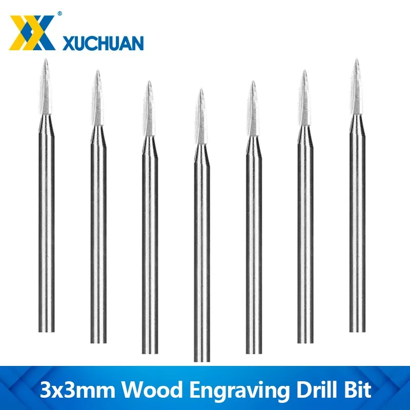 10pcs 3mm Wood Engraving Bit Carbide Grinding Burr 1 Flute Woodworking Milling Cutter Wood Carving Drill Bit Hand Tool