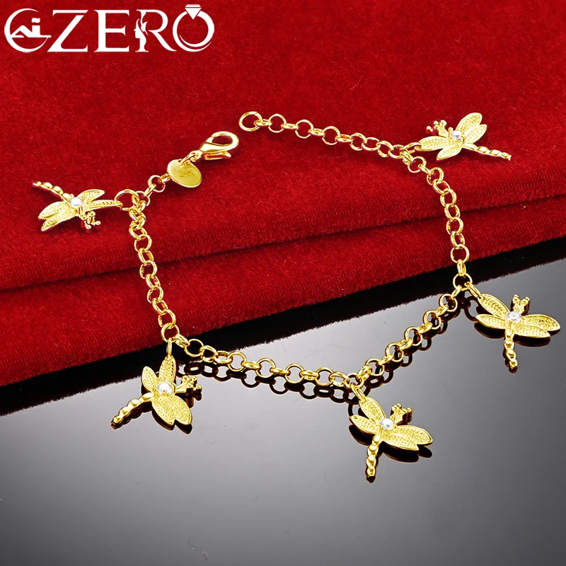 

ALIZERO 24K золото пять стрекоз Кристалл цепочка браслет для женщин Свадебная вечеринка очаровательные аксессуары модные ювелирные изделия подарок