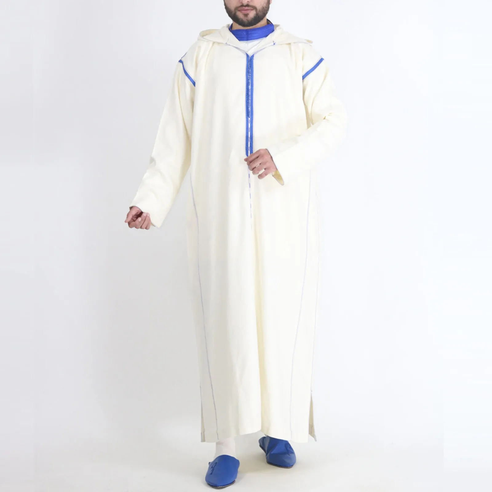 

New 2024 Muslim Jubba Thobe Traditional Clothes Hoodie Ramadan Robe Kaftan Abaya Dubai Turkey Islamic Clothing Male Casual Loose