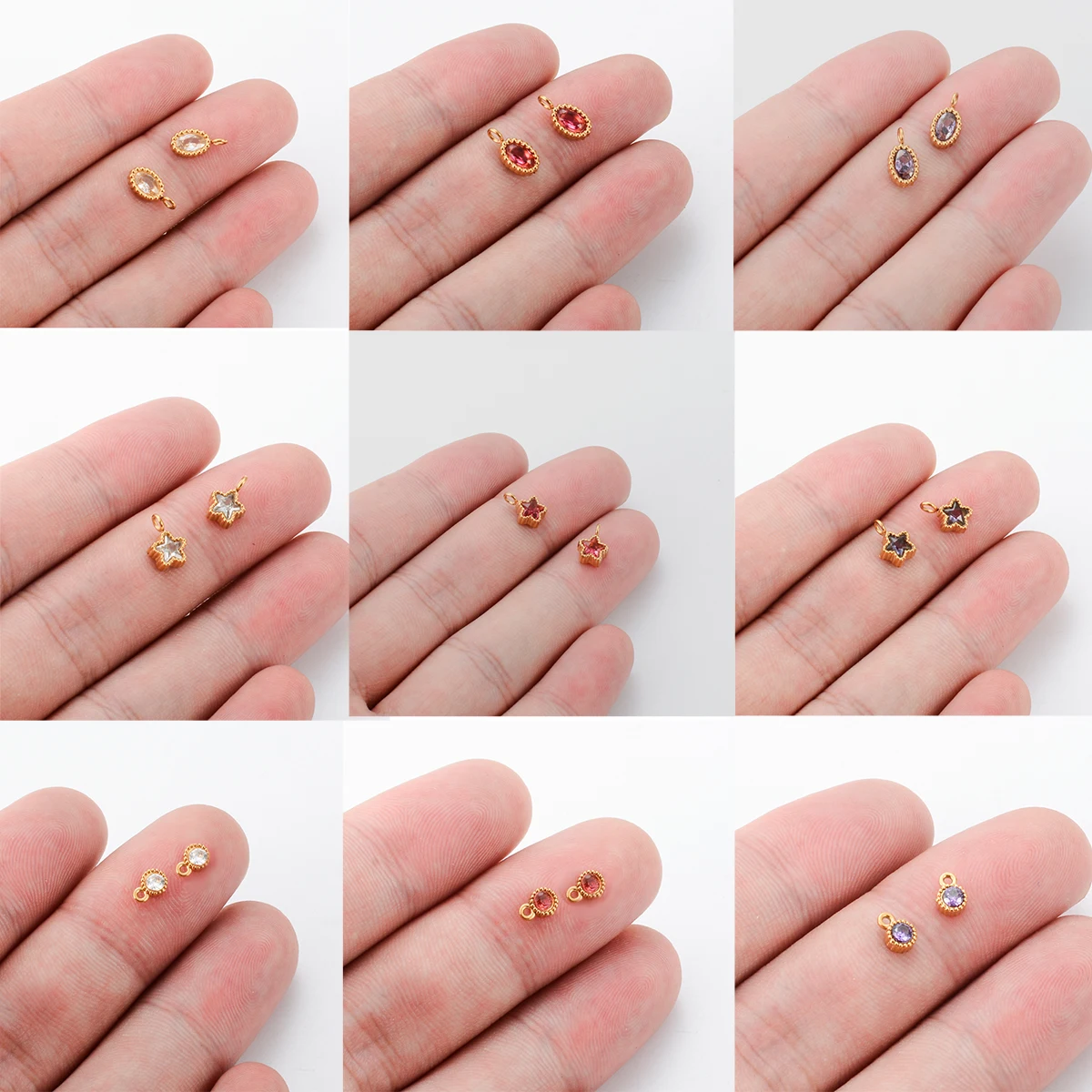 3 teile/los Mode Zirkon Kristall Edelstahl Runde ovale Stern Charms DIY Schmuck kleinen Anhänger machen hand gefertigte Accessoires