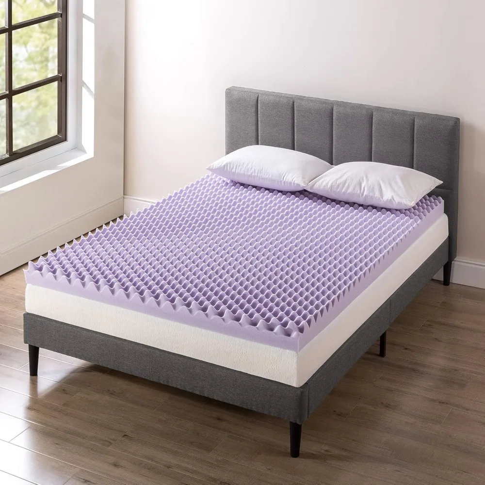 4 Inch Egg Crate Memory Foam Mattress Topper with Soothing Lavender Infusion, CertiPUR-US Certified, Queen 2