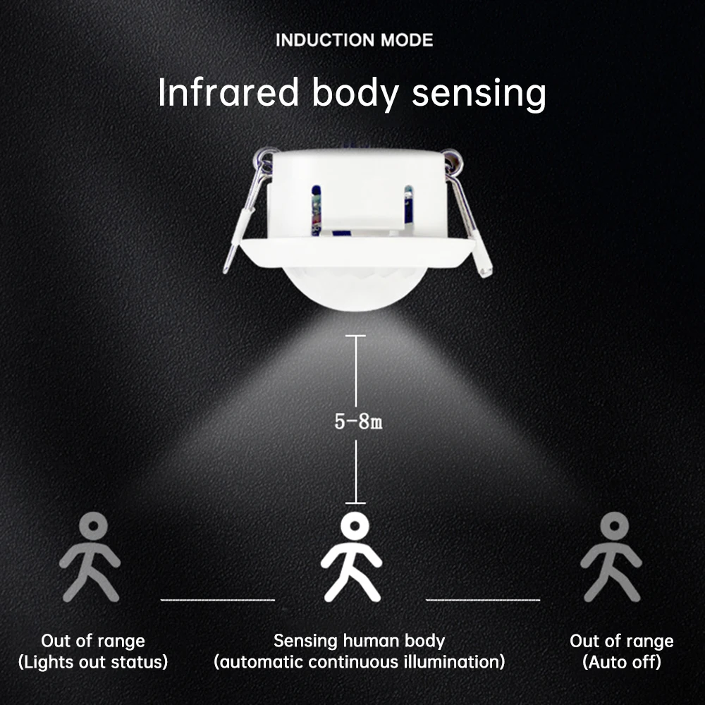 LED PIR 적외선 감지기 IR 적외선 모션 센서 스위치, 조절식 시간 지연 스위치, 가정용 조명 유도, AC 85V 220 265V
