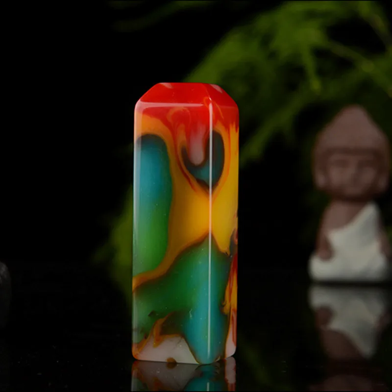 Natural Xinjiang Gobi Colorful Jade Seal Square Decoration Handicraft Seal Carving Stationery Handle