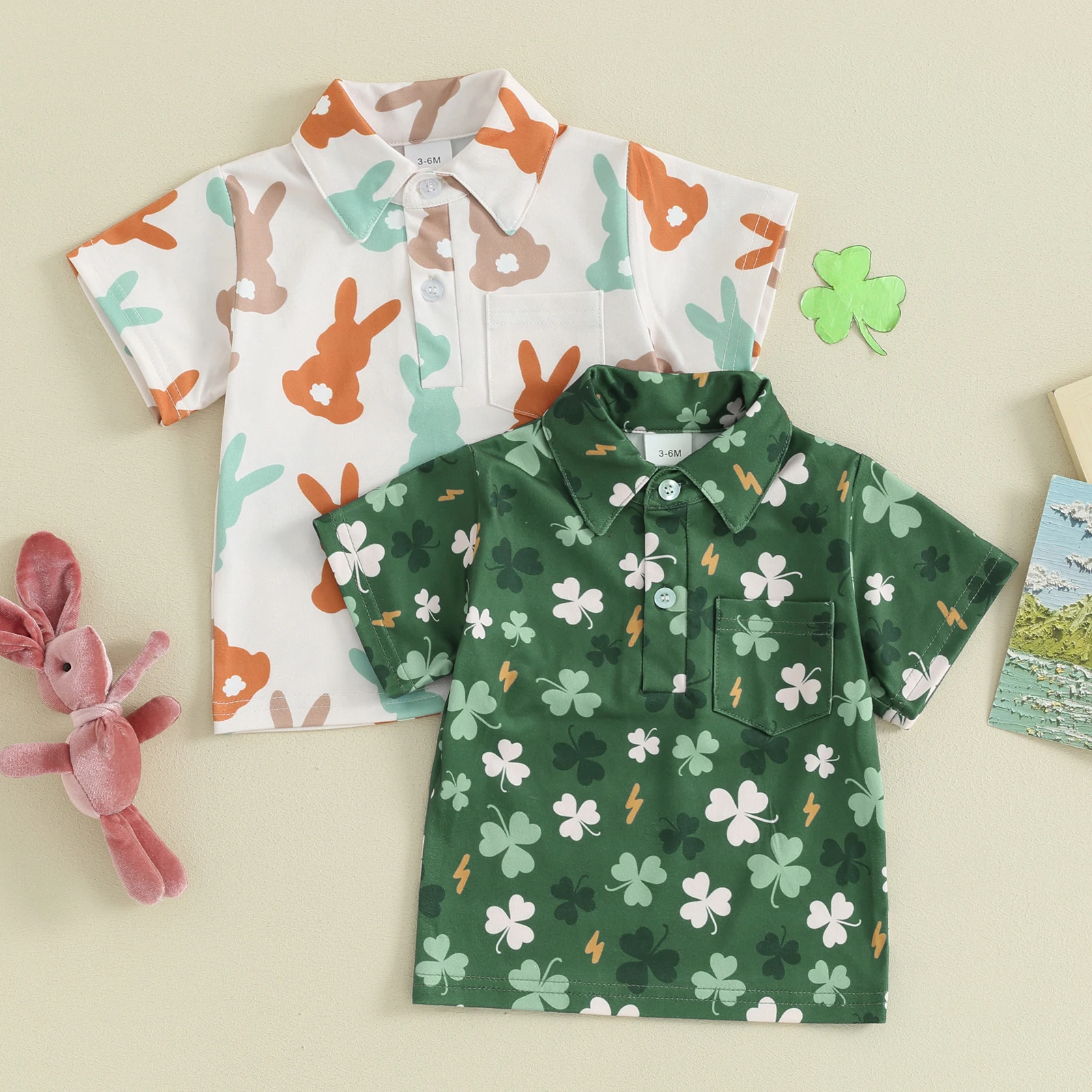 Summer St. Patrick's Day Kids Boys T-shirt Short Sleeve Shirt Bunny Clover Print Tops Clothes boys short sleeve shirts