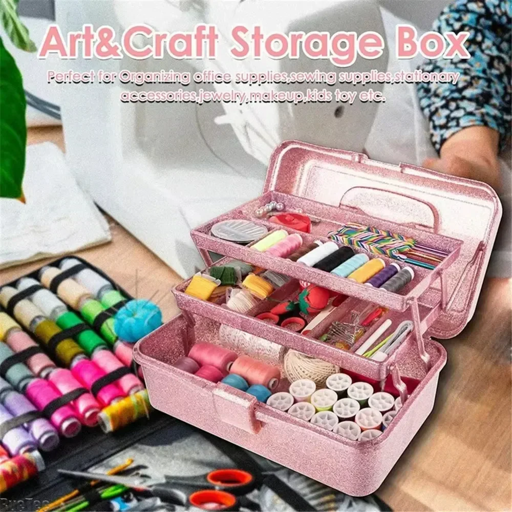 Foldable Handheld All-Glitter Beauty Cosmetics Storage Box with Handle – Large-Capacity Makeup Toolbox