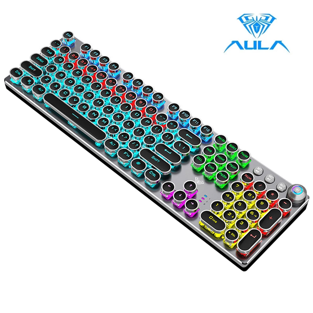 

AULA Blue Black Switch Mechanical Keyboard 104 keys Backlit Gaming Keyboards for Computer PC Gamer Russian Spanish Hebrew Arabic