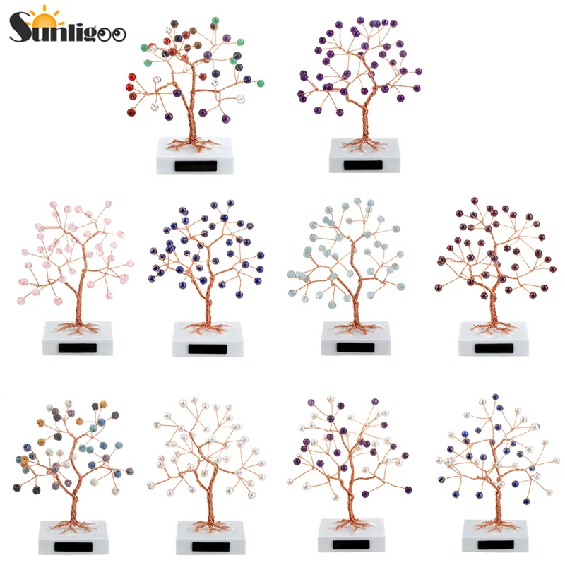 

Sunligoo на заказ, восстанавливающие кристаллы рейки, 7 чакр, бусины, медное денежное дерево, завернутое в мраморную основу, фигурка фэн-шуй, удача, художественный Декор