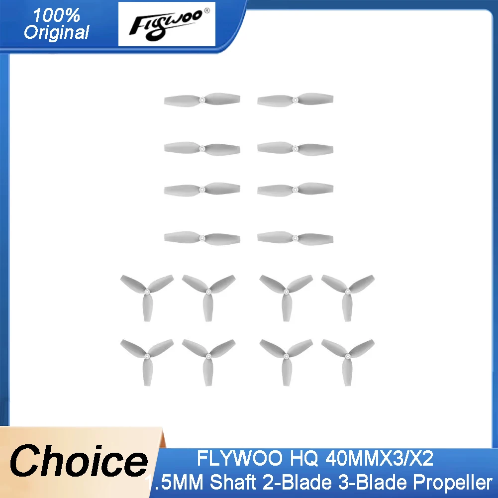 Hélices FLYWOO HQ 40mm/45mm 2/3 pales axe 1.5mm pour micro FPV (lot de 8)