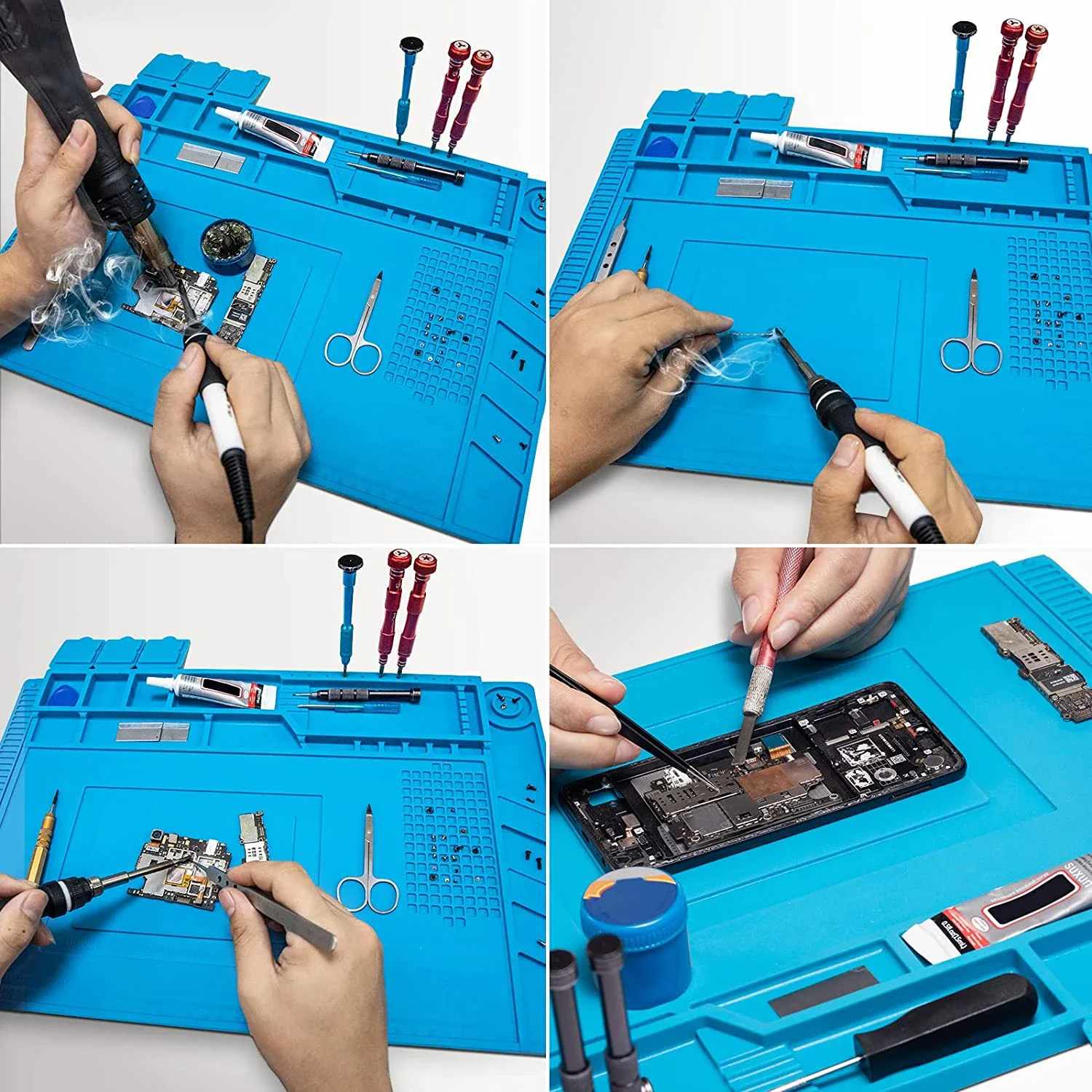 Soldering Station Mat Silicone Work Mat Heat Resistant 932&deg;F Anti-Static Magnetic Electronic Phone Laptop Watch Repair