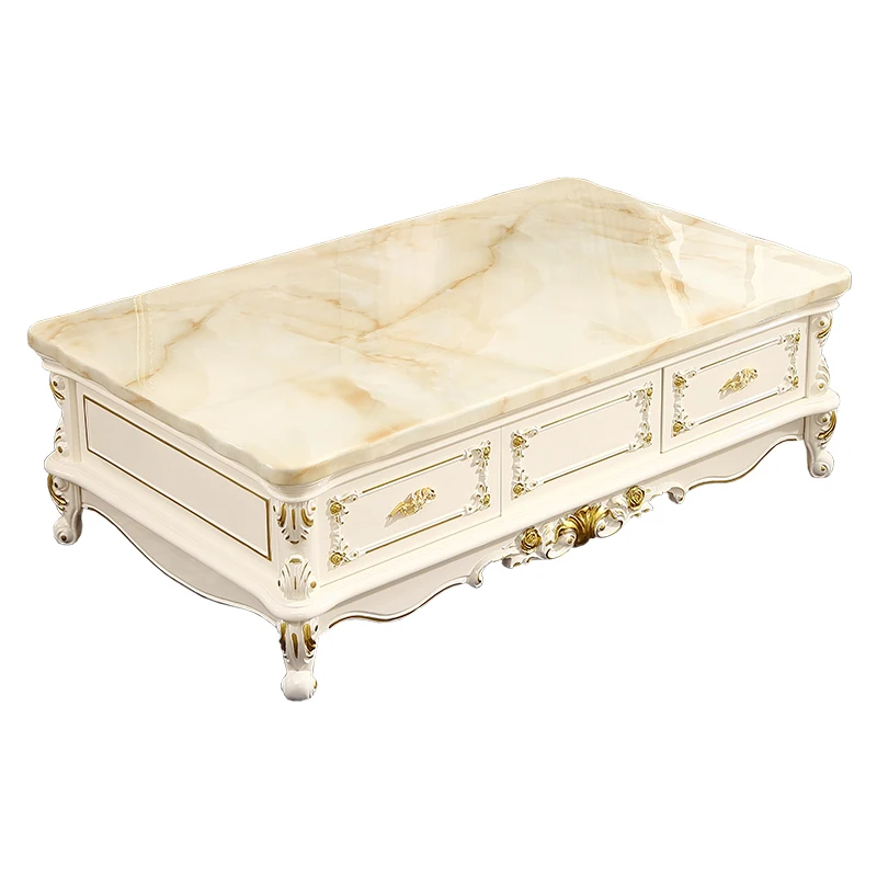 

Marble coffee table TV cabinet combination modern simple living room solid wood household small-sized French furniture