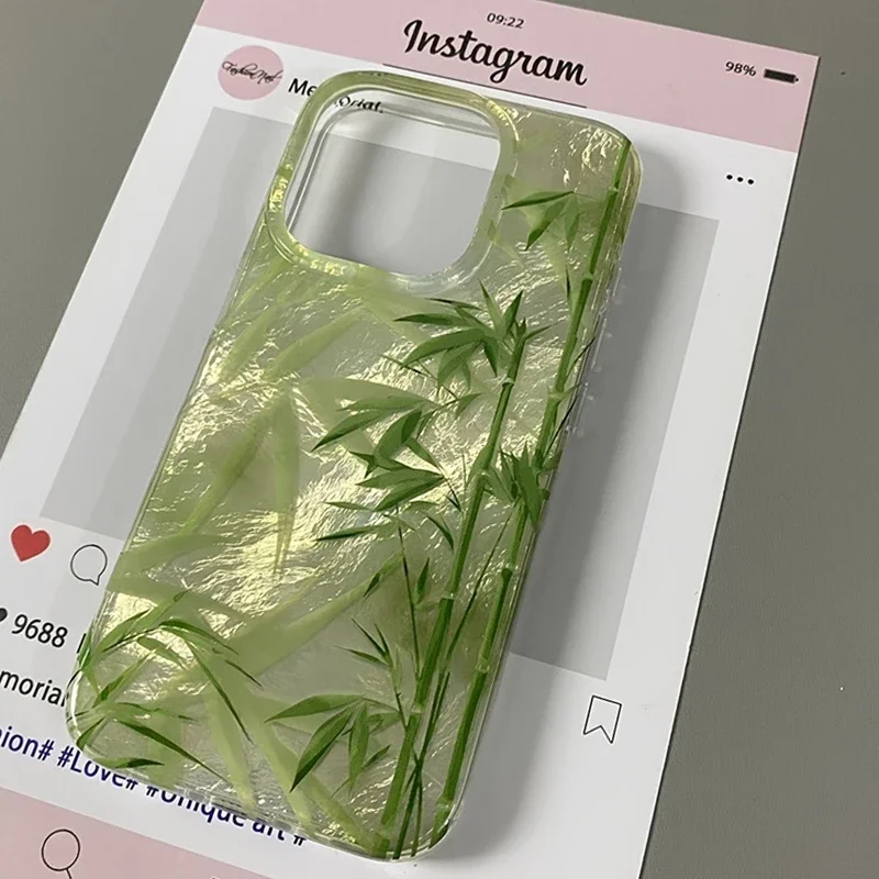 รูปสินค้า เคสไม้ไผ่สไตล์จีนสีเขียวสำหรับ iPhone 17/16 Pro Max 15/14 Plus 13/12/11