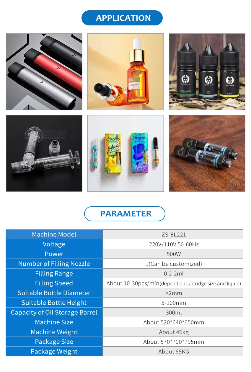 ZONESUN ZS-EL221 Máquina Automática de Enchimento de Cartucho de E-líquido