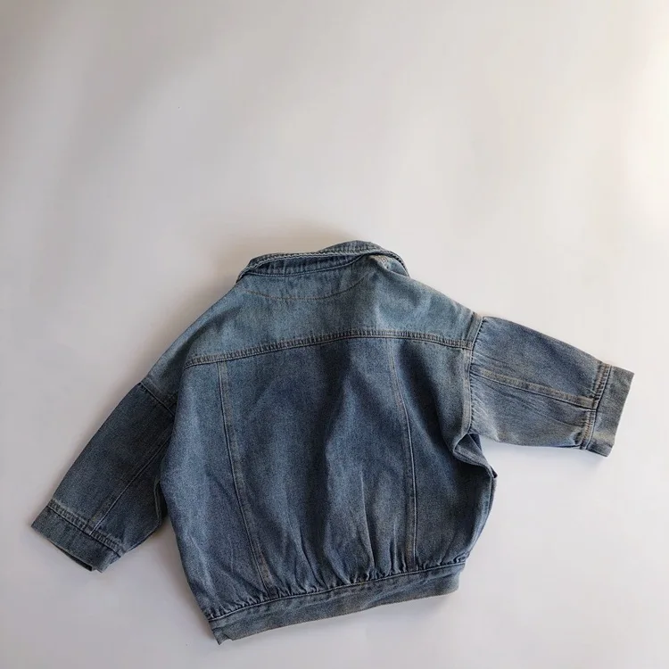 Childrens Boys Denim Jacket Spring Autumn Korean Bat Sleeve Loose Toddler Boys Cardigan Turndown Collar Kids Outerwears