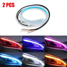 2 개 12V LED DRL 자동차 주간 주행등 유연한 방수 스트립 자동차 전조등 흰색 방향 지시 노란색 브레이크 프로우 조명