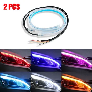2 개 12V LED DRL 자동차 주간 주행등 유연한 방수 스트립 자동차 전조등 흰색 방향 지시 노란색 브레이크 프로우 조명