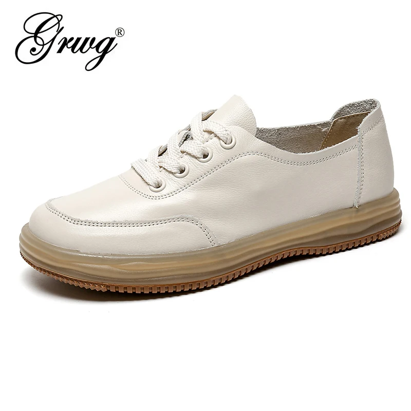 

100% Real Cowhide Leather Sneakers Women 2023 Spring Autumn Casual Ladies Flats Female Breathable Vulcanized Walking Shoes