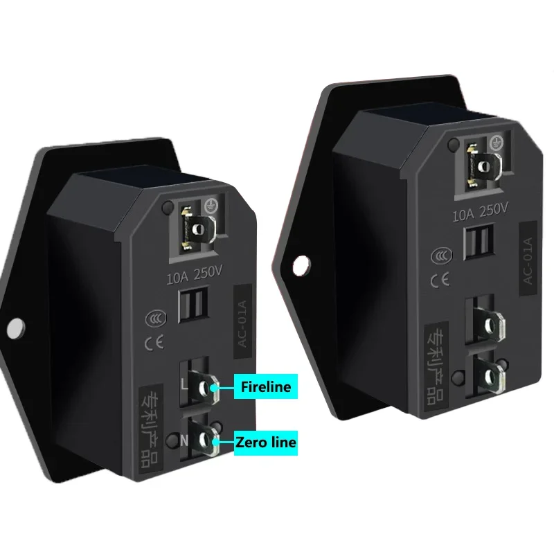 5PCS 250V10A AC-01A Electrical Power Socket Rocker Switch Brass Inlet Plug Connector Computer Mount Outlet With Fuse C-14-F16A power strip power socket power plug adapter