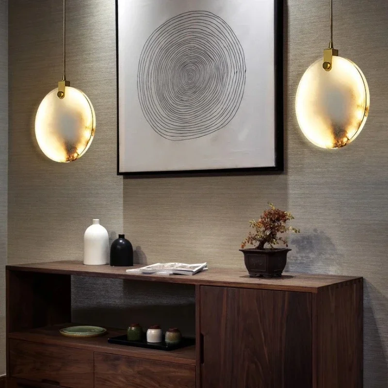 LED restaurant pendant light luxurious all copper natural marble pendant light living room bedroom lighting home decoration